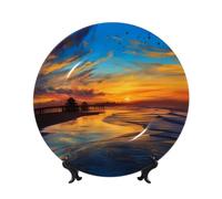KLLTYHMU Assiette décorative en porcelaine anglaise bleue crépuscule dorée 17,8 cm - Assiettes décoratives en céramique - Assiette ronde élégante avec présentoir - Artisanat pour la maison, la cuisine