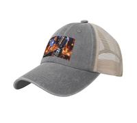KLLTYHMU Casquette de baseball de cowboy avec dos en maille, chapeau de camionneur réglable avec microphone avec notes de musique, casquette de plage pour homme et femme, gris, taille unique/XL