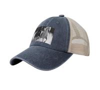 KLLTYHMU Casquette de baseball de cowboy avec dos en maille, chapeau de camionneur réglable pour papa noir et blanc, casquette de course à pied pour homme et femme, bleu marine, taille unique/XL
