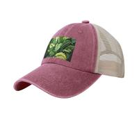 KLLTYHMU Casquette de baseball de cowboy avec dos en maille, réglable, motif feuilles de bananier, pour homme et femme, Rouge, XL (taille unique)