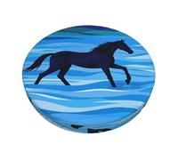 KLLTYHMU Cross The River on Horse Housse de tabouret de bar rond extensible, antidérapante, amovible, lavable, anti-poussière - 35,6 cm