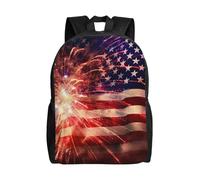 KLLTYHMU Fireworks Sac à dos de voyage pour ordinateur portable Motif drapeau américain imperméable et léger Pour femme et homme