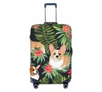 KLLTYHMU Housse de protection élastique lavable pour valises de voyage avec motif fleurs tropicales et corgi - Anti-rayures - Pour enfants et adultes - Convient aux bagages de 45,7 à 81,3 cm, Noir