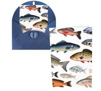 KLLTYHMU Lot de 1 carte de remerciement avec enveloppes, différents poissons de 10,2 x 15,2 cm pour notes personnalisées, cartes formelles pour toutes les occasions, adaptées pour les petites