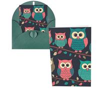 KLLTYHMU Lot de 1 carte de remerciement avec enveloppes, motif chouettes mignonnes de 10,2 x 15,2 cm pour notes personnalisées, cartes formelles pour toutes les occasions, adaptées pour les petites