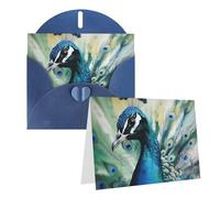 KLLTYHMU Lot de 1 carte de remerciement avec enveloppes, motif paon mignon de 10,2 x 15,2 cm, carte de vœux pour notes personnalisées, cartes formelles pour toutes les occasions, adaptées pour les