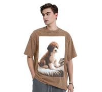 KLLTYHMU Pet Dog T-shirt en coton doux et respirant pour homme, t-shirt à manches courtes pour voyage, gym, tendance, noir, kaki, S/4XL