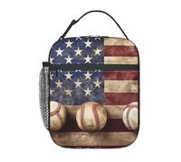KLLTYHMU Sac à déjeuner isotherme avec poignée amovible, étanche et réutilisable, motif drapeau américain et baseball, pour femmes, hommes, travail, pique-nique, voyage, camping