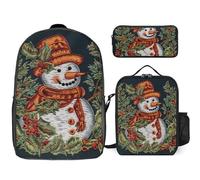 KLLTYHMU Sac à dos 3 pièces pour homme et femme - Léger - Sac à bandoulière décontracté avec sac à déjeuner isotherme et trousse à crayons - Motif brodé