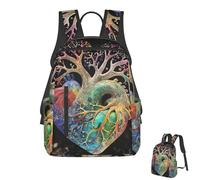 KLLTYHMU Sac à dos arbre de vie en forme de cœur pour homme et femme - Léger et imperméable - Sac à dos de voyage décontracté