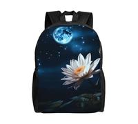KLLTYHMU Sac à dos de voyage pour ordinateur portable avec fleur et lune - Imperméable - Léger - Joli sac à dos pour femme et homme