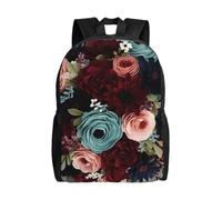 KLLTYHMU Sac à dos de voyage pour ordinateur portable avec fleurs marron et bleu marine - Sac à dos léger et mignon pour femme et homme