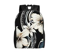 KLLTYHMU Sac à dos de voyage pour ordinateur portable - Motif fleurs hawaïennes - Imperméable - Léger - Pour homme et femme - Style décontracté - Noir et blanc