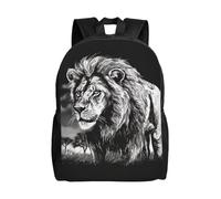 KLLTYHMU Sac à dos de voyage pour ordinateur portable motif lion noir et blanc - Imperméable - Léger - Joli sac à dos pour femme et homme