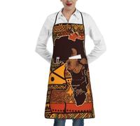 KLLTYHMU Tablier de cuisine à motif carte africaine ethnique, tablier de cuisine avec grandes poches, tablier de cuisine imperméable à isolation thermique pour chefs, barbecue, pâtisserie, jardinage