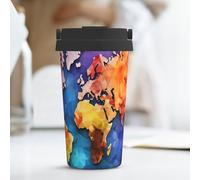 KLLTYHMU Tasse à café de voyage Color Map de 500 ml, en acier inoxydable avec couvercle et boucle de transport dissimulée, gobelet thermique pour homme et femme