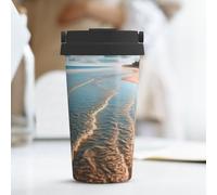 KLLTYHMU Tasse à café de voyage de plage de 500 ml, tasse à café isotherme en acier inoxydable avec couvercle et boucle de transport dissimulée pour homme et femme
