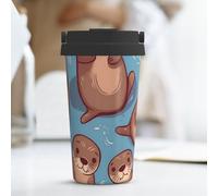 KLLTYHMU Tasse à café de voyage en acier inoxydable avec couvercle et boucle de transport cachée - Pour homme et femme - Motif loutres marron - 500 ml