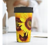 KLLTYHMU Tasse à café de voyage en forme de cœur en forme de tournesol de 500 ml, tasse à café isotherme en acier inoxydable avec couvercle et boucle de transport dissimulée pour homme et femme