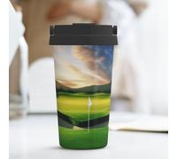 KLLTYHMU Tasse à café de voyage en forme de terrain de golf de 500 ml, tasse à café isotherme en acier inoxydable avec couvercle et boucle de transport dissimulée pour homme et femme