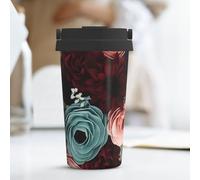 KLLTYHMU Tasse à café de voyage marron et bleu marine de 500 ml, tasse à café isotherme en acier inoxydable avec couvercle et boucle de transport dissimulée pour homme et femme