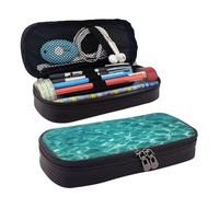 KLLTYHMU Trousse à crayons en cuir de grande capacité avec compartiments - Jolie trousse à crayons - Berger allemand - Boîte à stylos portable pour maquillage, Eau de piscine Blue Aqua, Taille unique