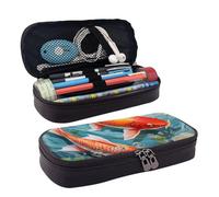 KLLTYHMU Trousse à crayons en cuir de grande capacité avec compartiments - Jolie trousse à crayons - Flamant rose - Boîte à stylos portable pour maquillage, Joli poisson carpe rouge japonais, Taille