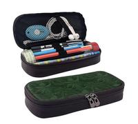 KLLTYHMU Trousse à crayons en cuir de grande capacité avec compartiments - Jolie trousse à crayons - Flamant rose - Boîte à stylos portable pour maquillage, Motif floral vert chasseur, Taille unique