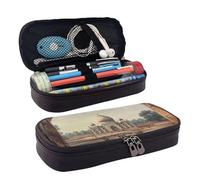 KLLTYHMU Trousse à crayons en cuir de grande capacité avec compartiments - Jolie trousse à crayons - Fleur rouge - Trousse de maquillage portable, Peinture de site historique, Taille unique, Motif