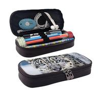 KLLTYHMU Trousse à crayons en cuir de grande capacité avec compartiments - Jolie trousse à crayons - Joli chien maltais - Trousse de maquillage portable, Léopard des neiges., Taille unique, Motif