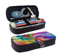 KLLTYHMU Trousse à crayons en cuir de grande capacité avec compartiments - Jolie trousse colorée tie-dye - Trousse de maquillage portable, Coloré Tie Dye., Taille unique, Motif floral