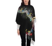 KLMELLMDE Foulard en faux cachemire coloré note de musique, écharpes pour hommes et femmes, châles imprimés, bandeaux, écharpes de Noël, Noir , taille unique
