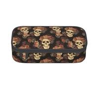 KLMELLMDE Trousse à crayons de grande capacité avec motif tête de mort rose, trousse à crayons, trousse à crayons scolaire, organisateur de papeterie de bureau, trousse de maquillage.