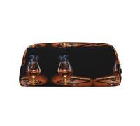 KLMELLMDE Trousse à crayons en cuir avec fermeture éclair pour cigares et whisky, grande capacité, fournitures scolaires et de bureau, sac de papeterie, sac à cosmétiques, porte-monnaie, doré, Taille