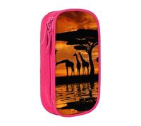 KLMELLMDE Trousse à crayons girafe sous l'arbre en Afrique, trousse de maquillage, grande capacité, double couche, organisateur de papeterie de bureau., rose, Taille unique, Organiseur de sac