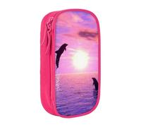 KLMELLMDE Trousse à crayons Sunset Dolphins, trousse de maquillage, grande capacité, double couche, organisateur de papeterie de bureau., rose, Taille unique, Organiseur de sac