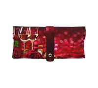 KLMELLMDE Trousse à stylos exquise vin et roses rouges avec fermeture à pression, étui à lunettes en cuir, trousse à stylos d'école, organisateur de papeterie de bureau, trousse de maquillage.