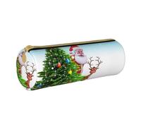 KLMELLMDE Trousse ronde à fermeture éclair en cuir avec motif Père Noël, arbre de Noël, pour l'école, les étudiants, le bureau, blanc, Taille unique, Sac à dos décontracté