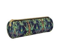 KLMELLMDE Trousse ronde en cuir avec fermeture éclair « A Puff in Time Weed » pour les étudiants scolaires, trousse à crayons artistique, trousse de bureau, blanc, Taille unique, Sac à dos décontracté