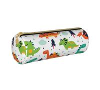 KLMELLMDE Trousse ronde en cuir avec fermeture éclair - Dinosaures colorés - Pour l'école, les étudiants, le bureau, blanc, Taille unique, Sac à dos décontracté