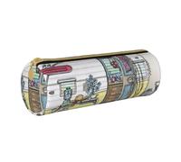 KLMELLMDE Trousse ronde en cuir avec fermeture éclair Happy Campers pour étudiants, trousse à crayons artistique, trousse de bureau, blanc, Taille unique, Sac à dos décontracté