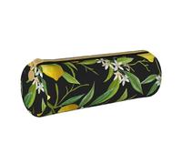 KLMELLMDE Trousse ronde en cuir avec fermeture éclair - Motif citron et fleur - Pour écoliers, art et bureau, blanc, Taille unique, Sac à dos décontracté