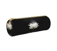 KLMELLMDE Trousse ronde en cuir avec fermeture éclair Motif fleur de lotus pour écolier, blanc, Taille unique, Sac à dos décontracté