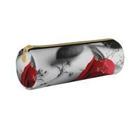 KLMELLMDE Trousse ronde en cuir avec fermeture éclair - Motif rose rouge - Pour écoliers, art et bureau, blanc, Taille unique, Sac à dos décontracté