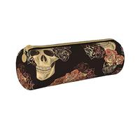 KLMELLMDE Trousse ronde zippée en cuir avec motif tête de mort rose pour étudiants, trousse à crayons artistique, trousse de bureau, blanc, Taille unique, Sac à dos décontracté