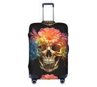 KLNBV Housse de protection pour valise, motif tête de mort, fleurs colorées, convient pour quatre tailles de valises, blanc, Small