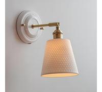 Klobvtt Applique Murale En Céramique Blanche Lampe Murale En Laiton Applique Moderne, Luminaire Mural Réglables À 180 ° For Salon De Chambre À Coucher, Luminaires De Tête De Lit E27(13 * 17cm)