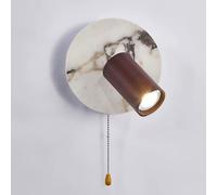 Klobvtt Applique murale en pierre naturelle avec chaîne de traction, Luminaire Mural en bois, lampe de lecture de chevet, appliques de tête de lit à LED, Appliques for chambre à coucher,(White)