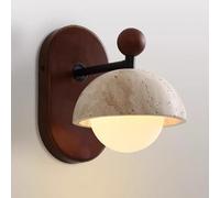 Klobvtt Applique Murale En Travertin En Forme De Dôme, Luminaire Mural En Bois, Lampe Murale En Pierre Avec Boule De Verre, Appliques For Salon, Chambre À Coucher, Couloir, Atelier