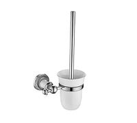Klobvtt Porte-brosse de toilette mural, brosse de toilette rétro avec tasse en porcelaine, ensemble de brosses et supports chromés pour toilettes, étanche, 115 mm x 60 mm x 1150 mm, pendentif de matér